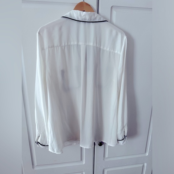 NWT Semi-Sheer White Button Down Shirt with Black Piping, XL - Picture 2 of 5